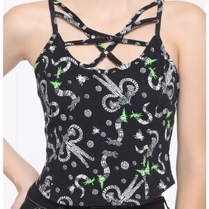 SZ XS Hot Topic Beetlejuice Strappy Crop Top with Pattern Strip Design